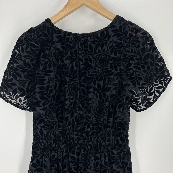 Anthropologie Dress Size XS Black The Somerset Collection Velvet Floral Mini - Picture 7 of 9
